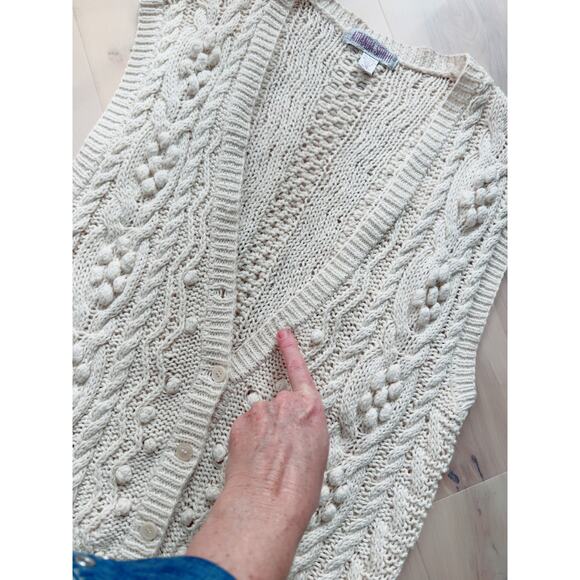VTG Cableknit Sweater Vest Cream Size Medium Classic Fisherman Knit Fall Staple - Picture 7 of 7